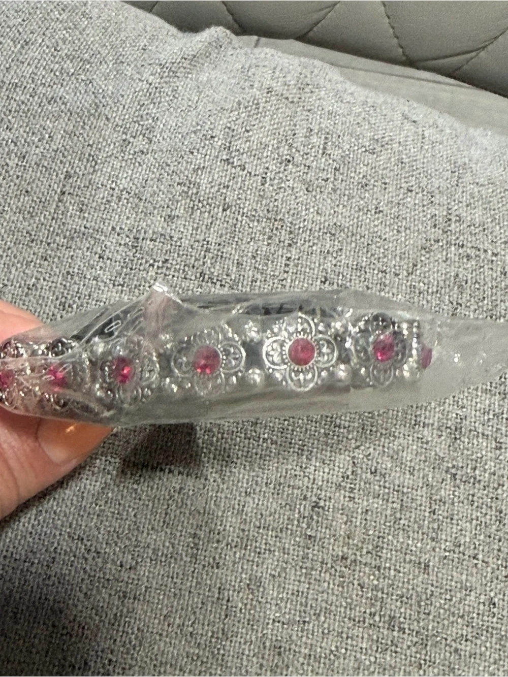 paparazzi Silver Floral Stretch Bracelet with Pink Accents